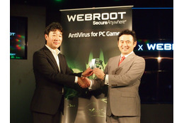 ウェブルートの代表取締役社長である伊藤誉三氏（左）と、e-Sports SQUAREを運営する株式会社SANKOの代表取締役である鈴木文雄氏