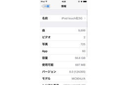 「iOS 8.0」の情報画面
