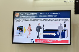 IDカードを読み取り機に着券するとともに、立ち止まることなく歩きながら顔認証を行うことができる（撮影：防犯システム取材班）