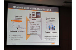 ClearPass Ver.6.0に実装されたMDMとの連携機能。MDM製品から得られた情報をプロファイリングに利用し、ポリシーに細かく反映