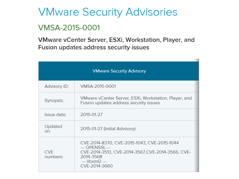 VMwareによるセキュリティアドバイザリ