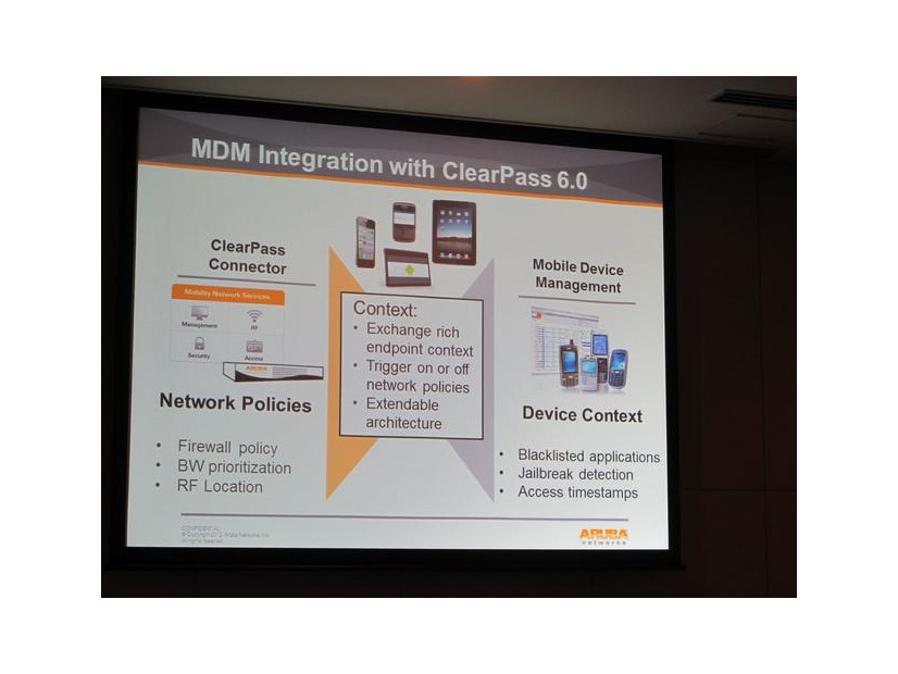 ClearPass Ver.6.0に実装されたMDMとの連携機能。MDM製品から得られた情報をプロファイリングに利用し、ポリシーに細かく反映