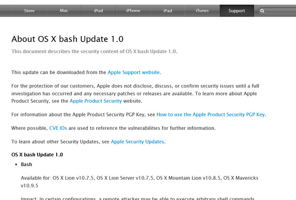 Os Xのアップデートを公開 Bashの脆弱性に対応 アップル 1枚目の写真 画像 Scannetsecurity