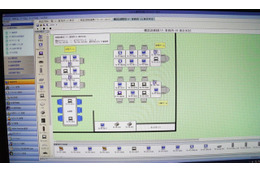 「SS1」のクライアントではサーバを介してネットワーク内のデバイスをビジュアルで表示する「機器設置図」機能を持つ。プリンタも表示されている