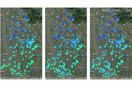 左から2011年6月下旬、2011年10月下旬、2012年2月上旬の茨城県つくば市近郊の線量