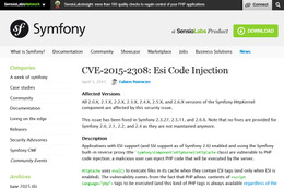 Webアプリフレームワーク「Symfony」にコードインジェクションの脆弱性（JVN） 画像