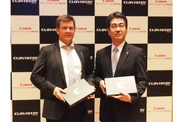 Clavister社のCEOであるジム・カールソン氏（左）と、キヤノンITSのセキュリティソリューション事業部長である近藤伸也氏（右）