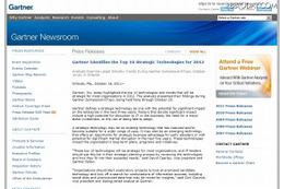 ガートナーによる発表（Gartner Identifies the Top 10 Strategic Technologies for 2012）