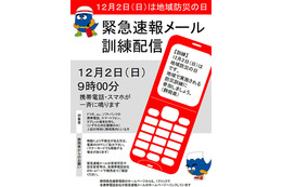 12月2日に緊急速報メール訓練配信を実施、ドライバーなどに注意を呼びかけ(静岡県)  画像