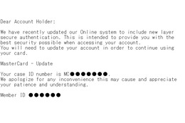 MasterCardを騙る英語のフィッシングメールを確認、サイトも稼働中（フィッシング対策協議会） 画像