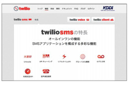 「Twilio」日本語ウェブサイト（SMSの特徴紹介ページ）