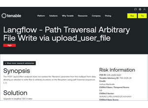 Langflow の files API における任意のファイルが作成可能となるパストラバーサルの脆弱性（Scan Tech Report）