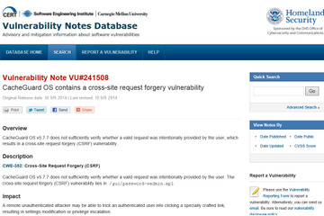 アプライアンス用OS「CacheGuard OS」にCSRFの脆弱性（JVN） 画像