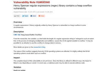 正規表現（regex）ライブラリにバッファオーバーフローの脆弱性（JVN） 画像