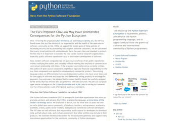 「営利企業でなくボランティアに製造物責任負わす」Python 責任者異議 画像