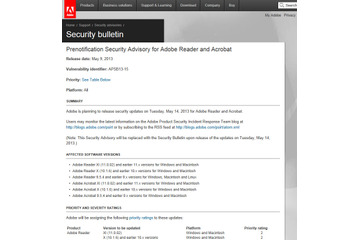 Adobe ReaderとAcrobatのセキュリティアップデートを事前通知（アドビ） 画像