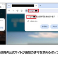 海外政府の公式サイトが通知の許可を求めるポップアップ