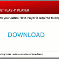 改ざんされたサイトの前面に表示される偽のFlash Playerのアップデート画面