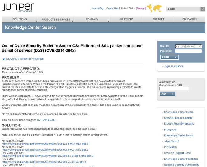 、Juniper Networksによる脆弱性情報