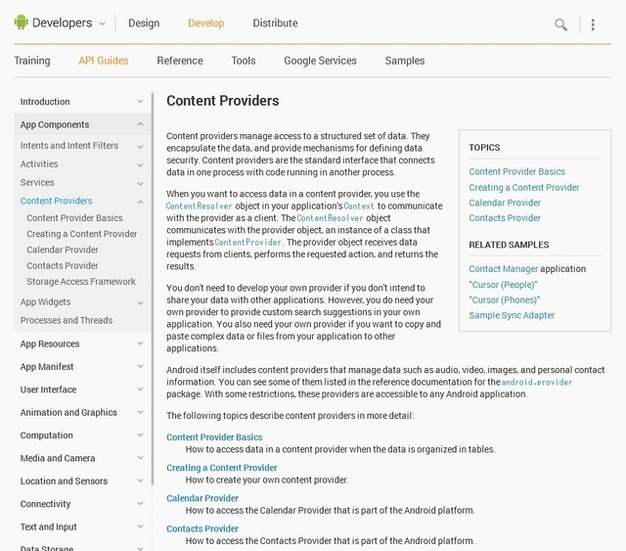 開発者向け「Content Providers」開発ページ