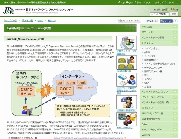 JPNIC「名前衝突（Name Collision）問題」トップページ