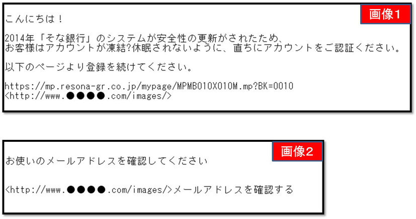 確認されたフィッシングメール