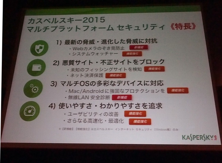 「カスペルスキー 2015 マルチプラットフォーム セキュリティ」の新機能と強化ポイント