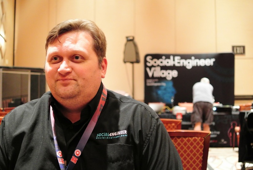 Chris. The soundproof booth (left) and the stage of the moderator (right)