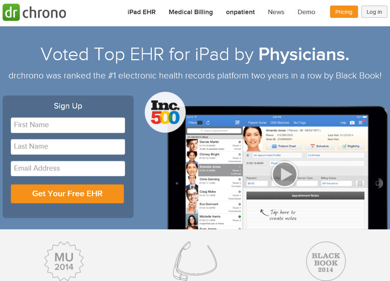 drchrono Electronic Health Record（EHR）のサイト