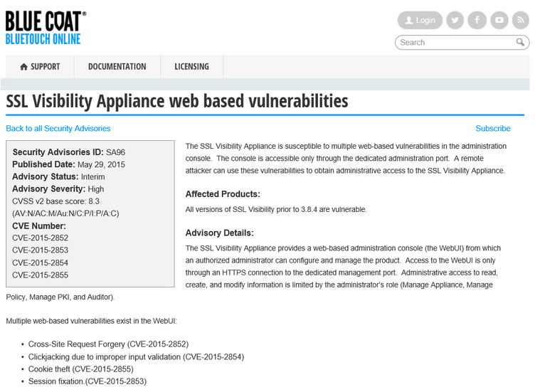 Blue Coat Systemsによる脆弱性情報