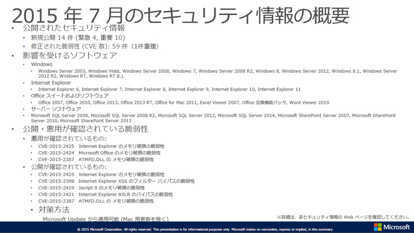 2015年7月のセキュリティ情報の概要