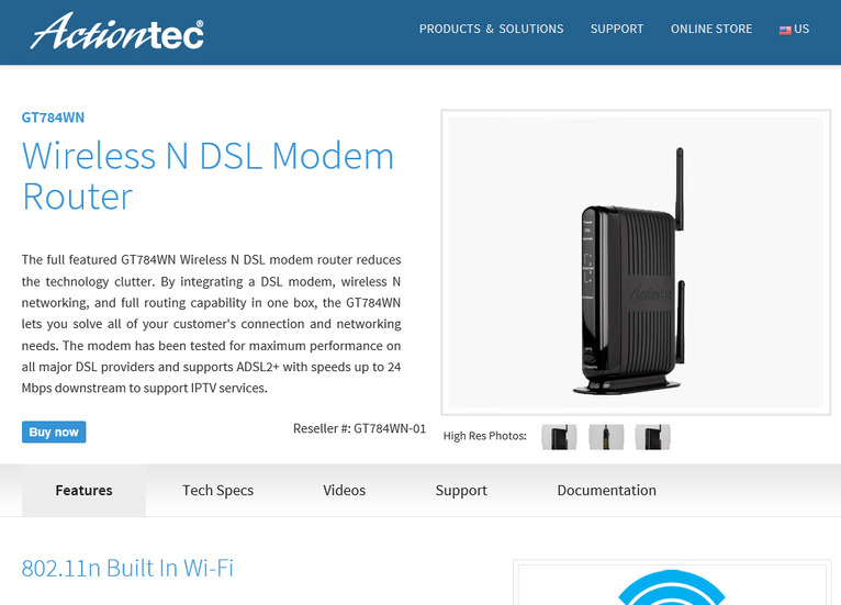 「Actiontec GT784WN Wireless N DSL モデムルータ」のページ