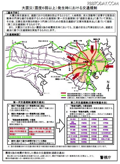 チラシ「大震災（震度6弱以上）発生時における交通規制」