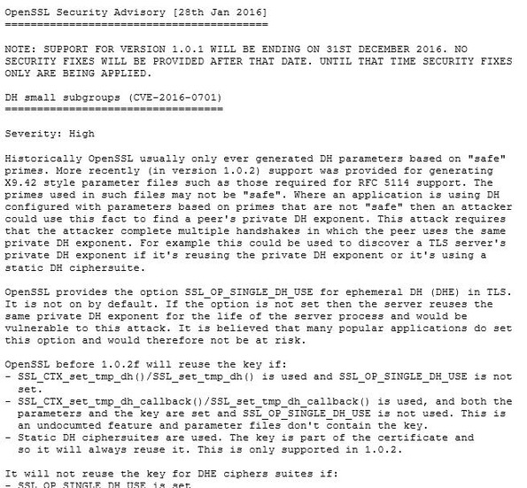 OpenSSLは1月28日（現地時間）にセキュリティアドバイザリを公開している