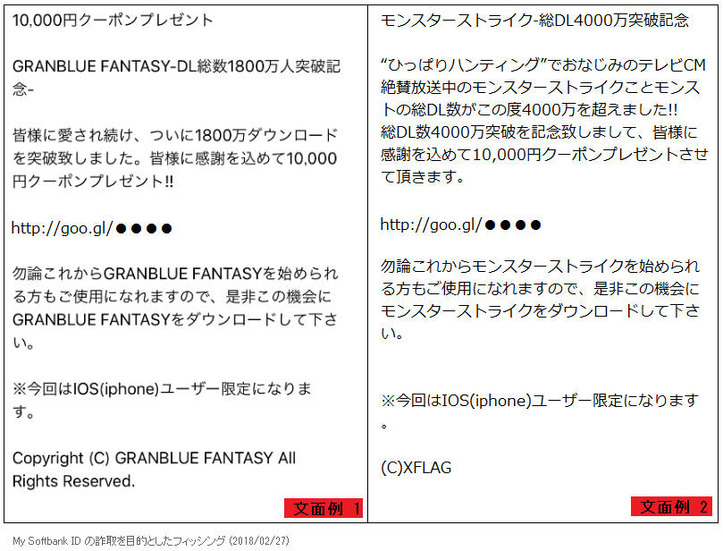 確認されたフィッシングメール