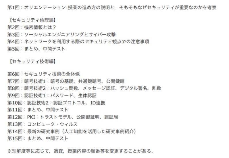 「情報セキュリティI」の内容