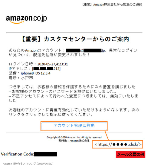 確認されたフィッシングメール