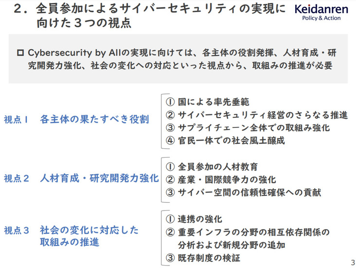 全員参加によるサイバーセキュリティの実現に向けた3つの視点