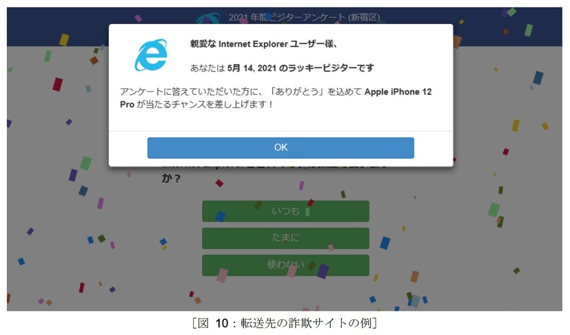 転送先の詐欺サイトの例