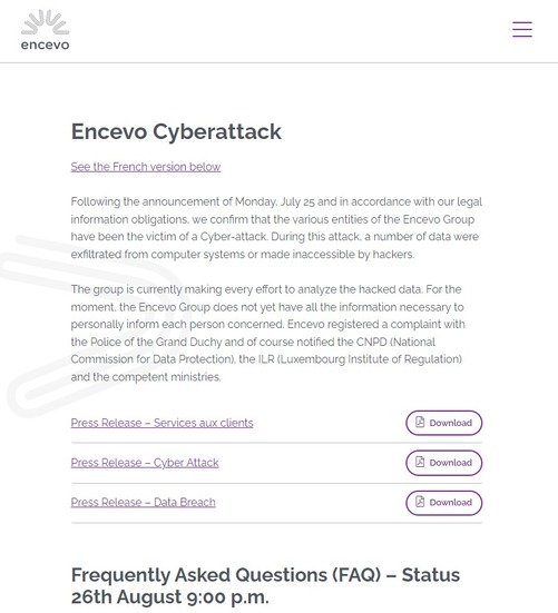 欧州エネルギー企業 Encevo 社によるサイバー攻撃被害報告