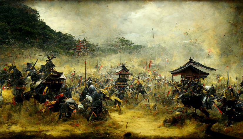 本講演のメインビジュアルとなったAIに描かせたイラスト「The Battle of Sekigahara」