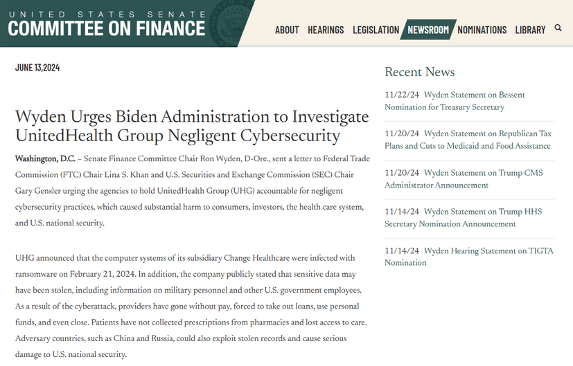 https://www.finance.senate.gov/chairmans-news/wyden-urges-biden-administration-to-investigate-unitedhealth-group-negligent-cybersecurity