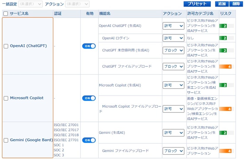 「i-FILTER」設定画面