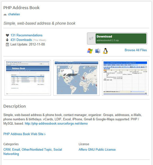 PHP Address BookのWebサイト