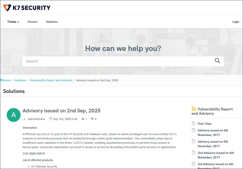 https://support.k7computing.com/index.php?/solutions/view-article/Advisory-issued-on-2nd-Sep-2025