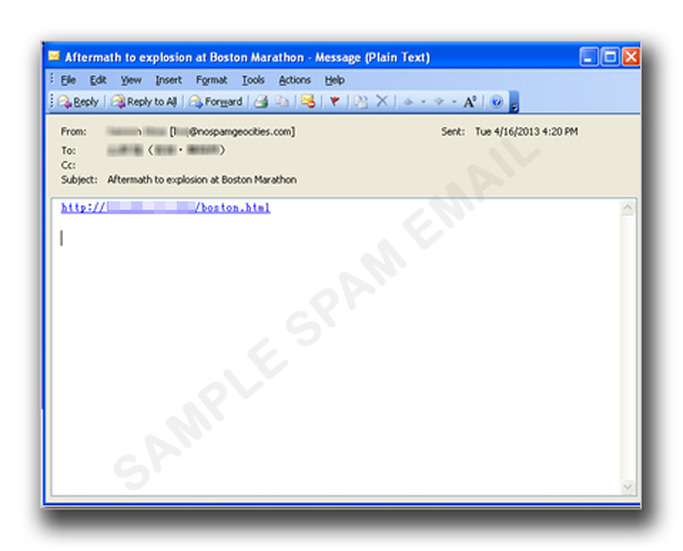 ボストン・マラソン同時爆発事件に便乗したスパムメールの一例