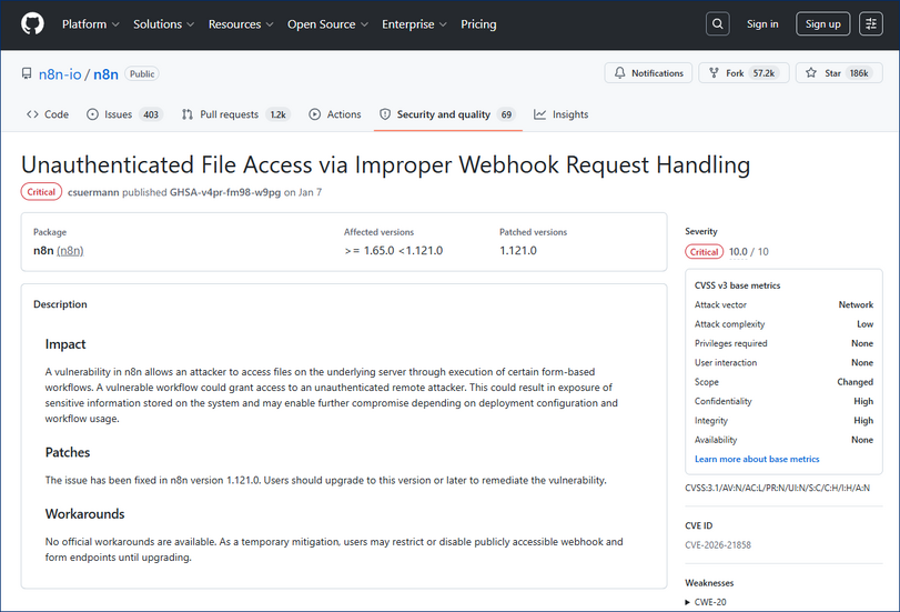 https://github.com/n8n-io/n8n/security/advisories/GHSA-v4pr-fm98-w9pg