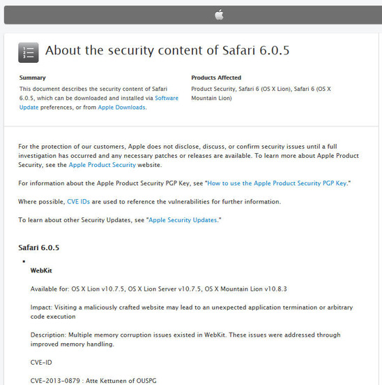 Appleによるアップデート情報（英語）