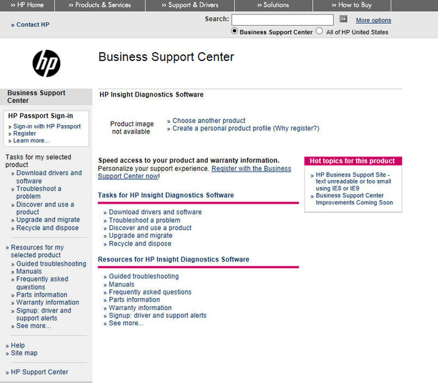 「HP Insight Diagnostics」のサポートサイト