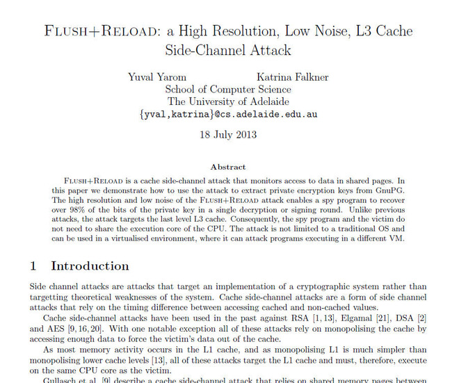 攻撃手法に関するFlush+Reloadによる文書